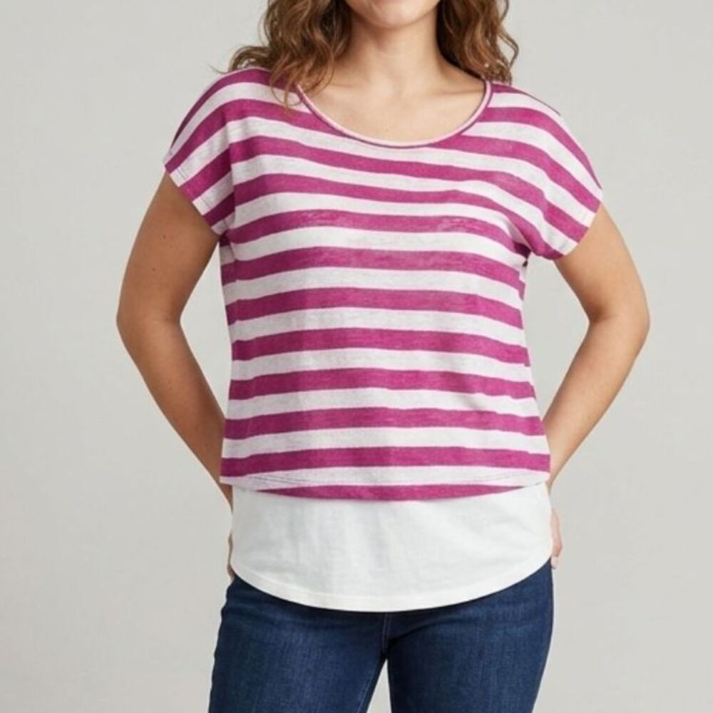 Joe Boxer Pink Striped Layered Preppy Y2K Top Medium